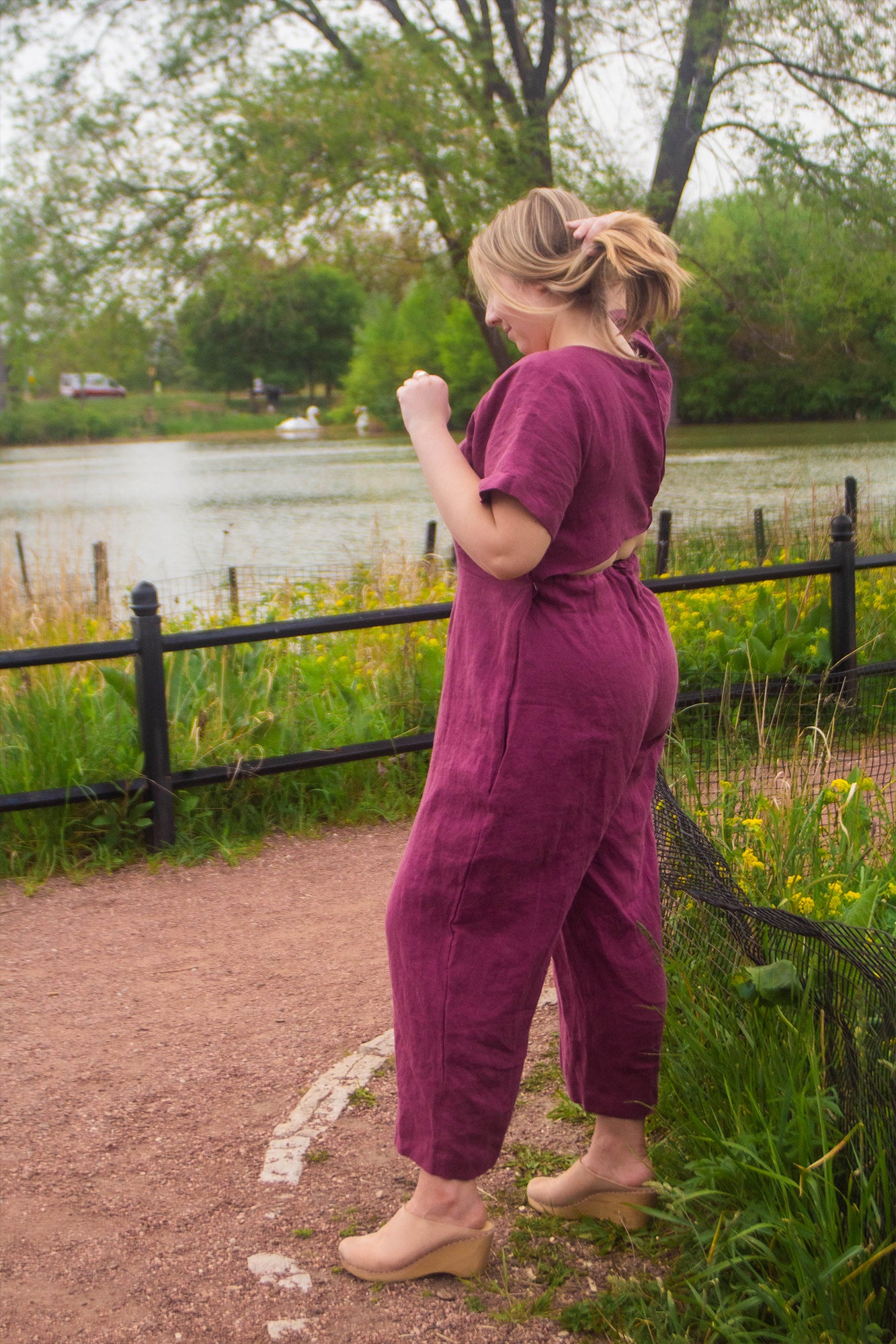 junie jumpsuit in raspberry