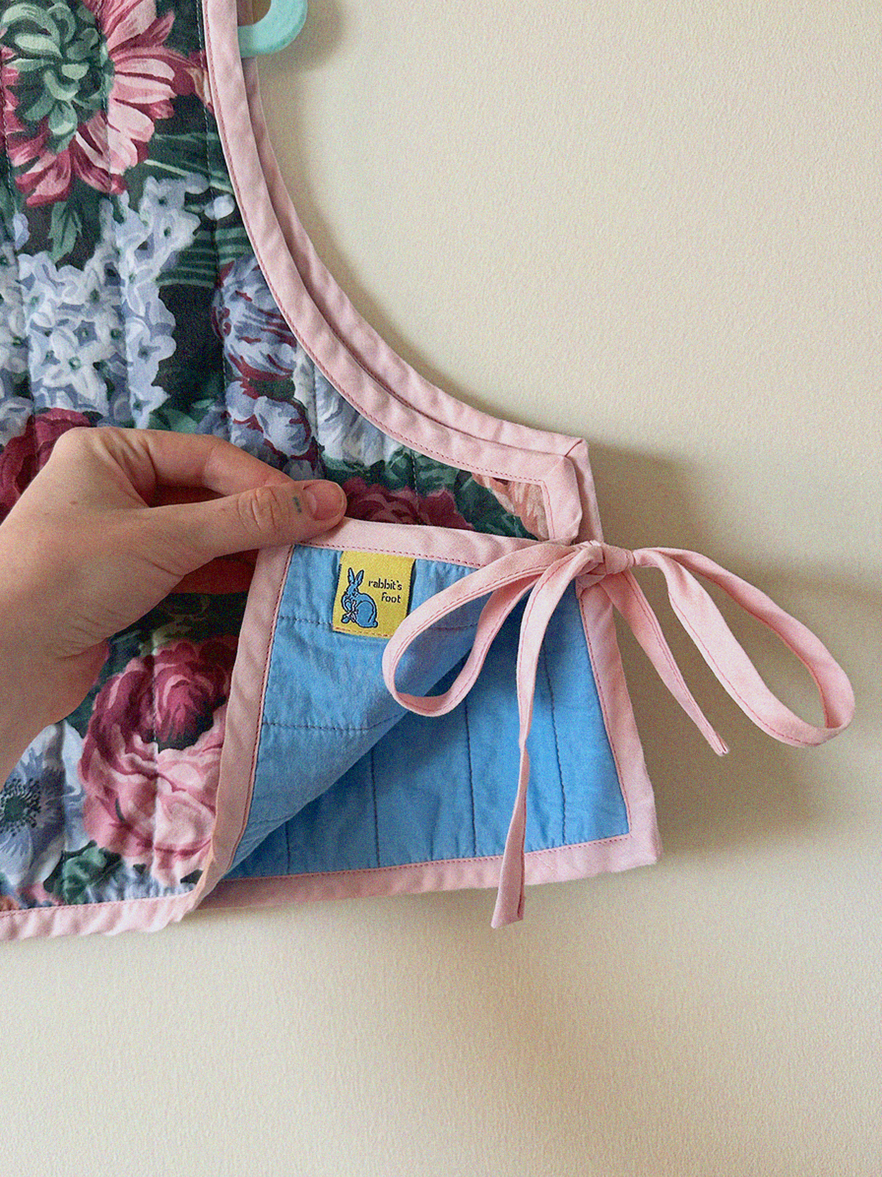 quilted reversible tie vest: pastel floral