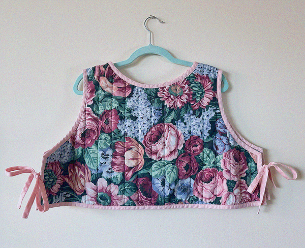 quilted reversible tie vest: pastel floral